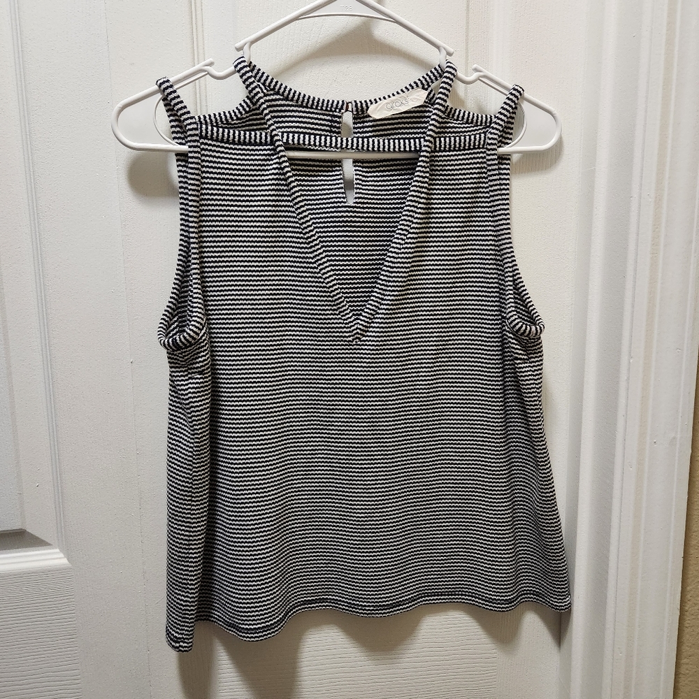 Araks Striped V Neck Top with Cutouts